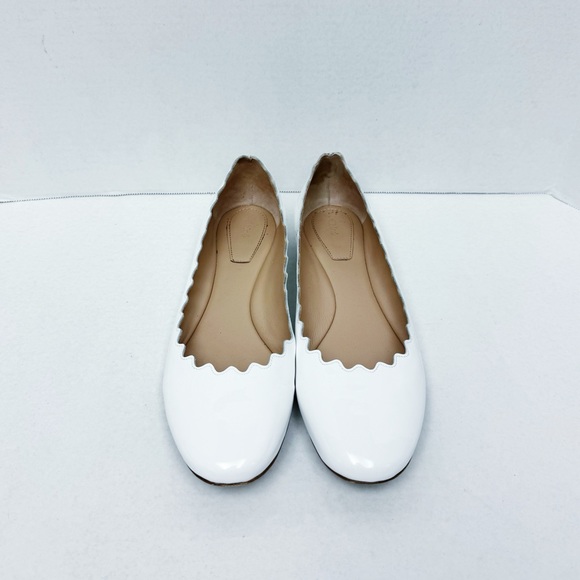 Chloe Shoes - Chloe - White Patent Leather Scalloped Flats